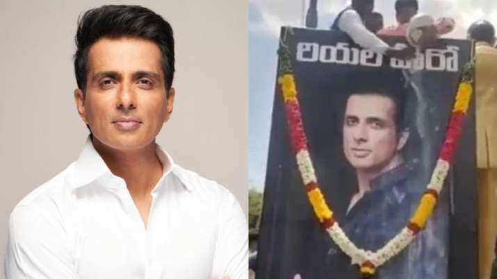 Sonu Sood's picture was anointed in Andhra Pradesh